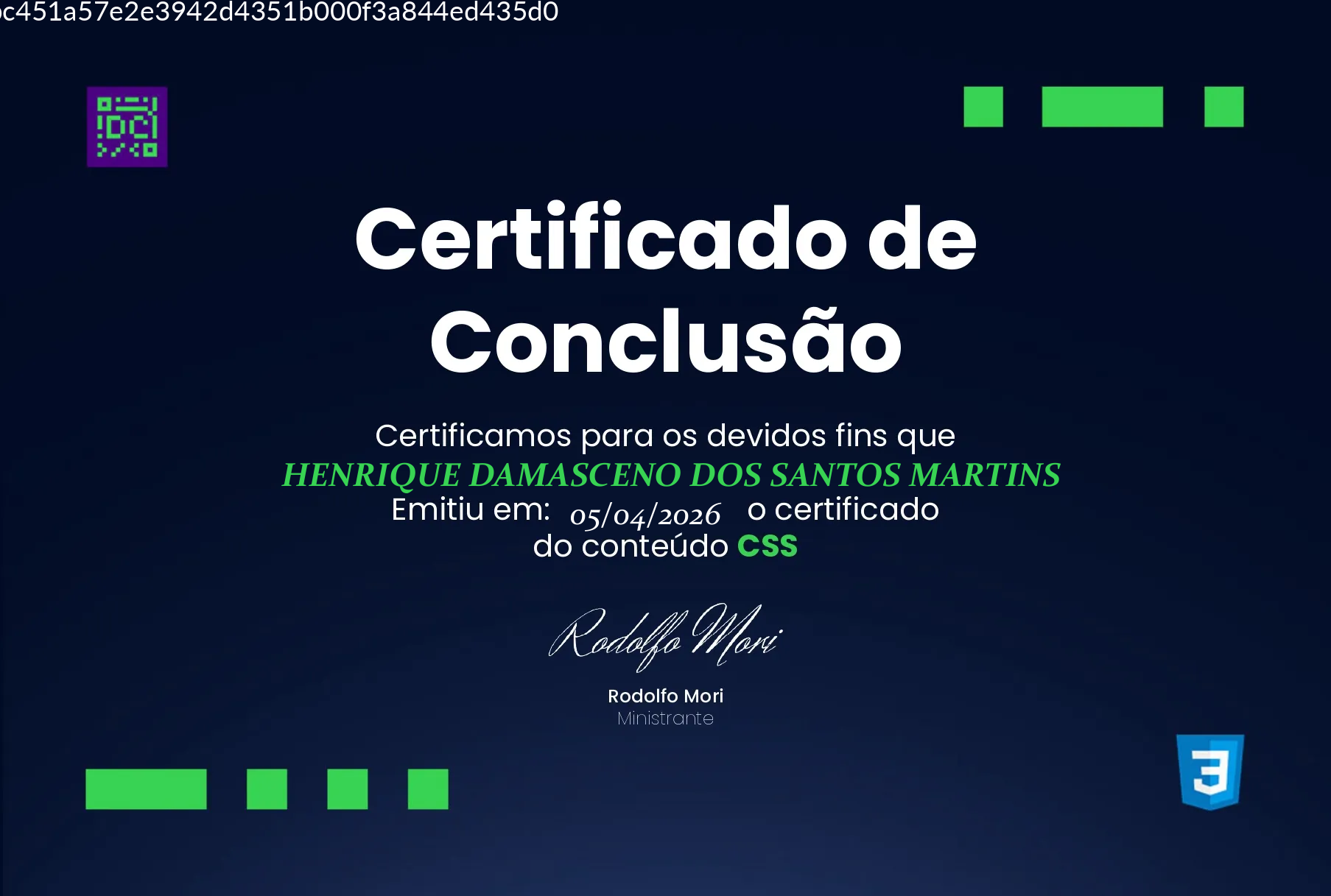 Certificado CSS Intermediário de Henrique Martins